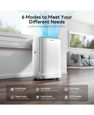10,000 BTU Portable AC, Ultra Quiet 42dB, Dual Hose, App & Remote Control, Drain-Free, 24H Timer, Fan & Dehumidifier for Rooms