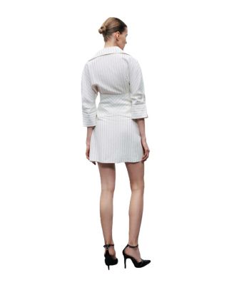 Women's Corset-Inspired Linen Blend Striped Shirt Dress