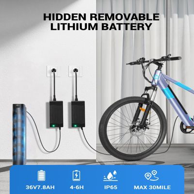 350W Electric Bike 26" Electric Mountain Bike for Adults, 36V Built-in Hidden Removable Battery with Shimano 7 Speed City Commuter Bike for Man Woman