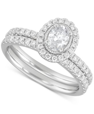 Macy's - Diamond Oval & Round Halo Bridal Ring Set (1 ct. t.w.) in 14k White Gold