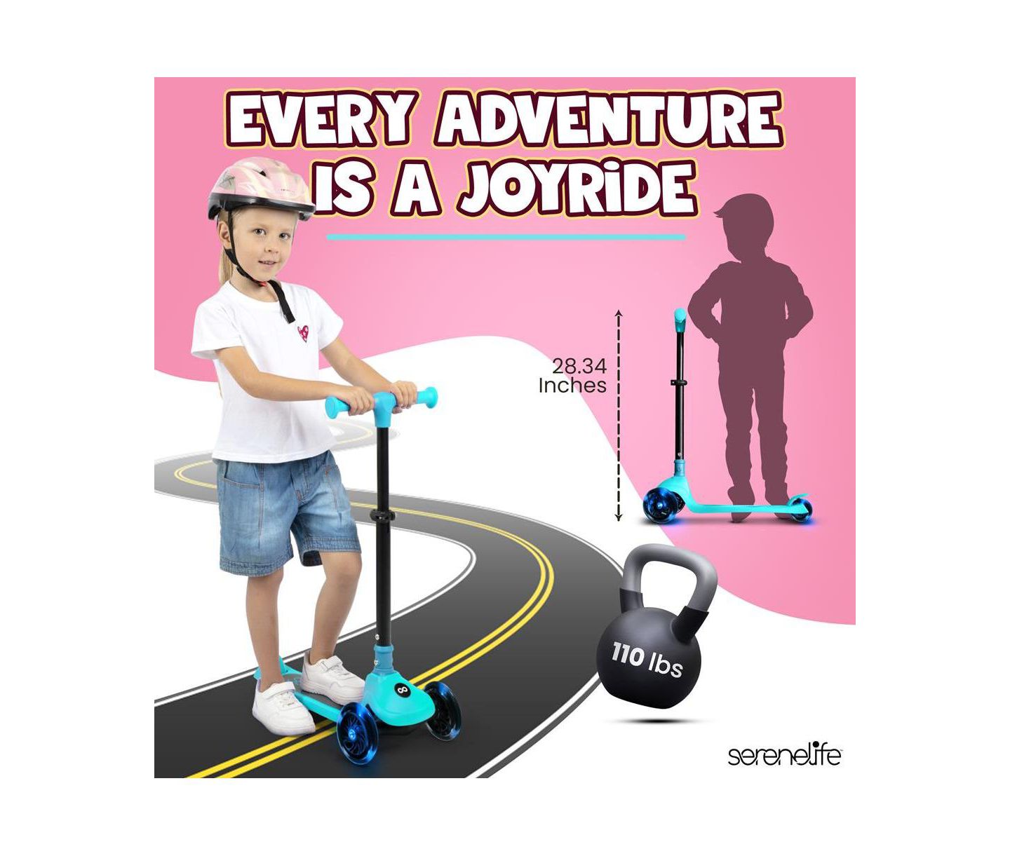 Детская игрушка SereneLife 3-Wheel Foldable Scooter with LED Wheel Lights, Kids Scooter, Ages 3+, цвет: Синий — фото 2