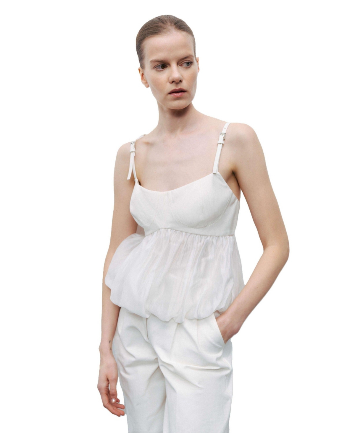 Women's V-Neck Beaded Accessory Blouse - Open white
