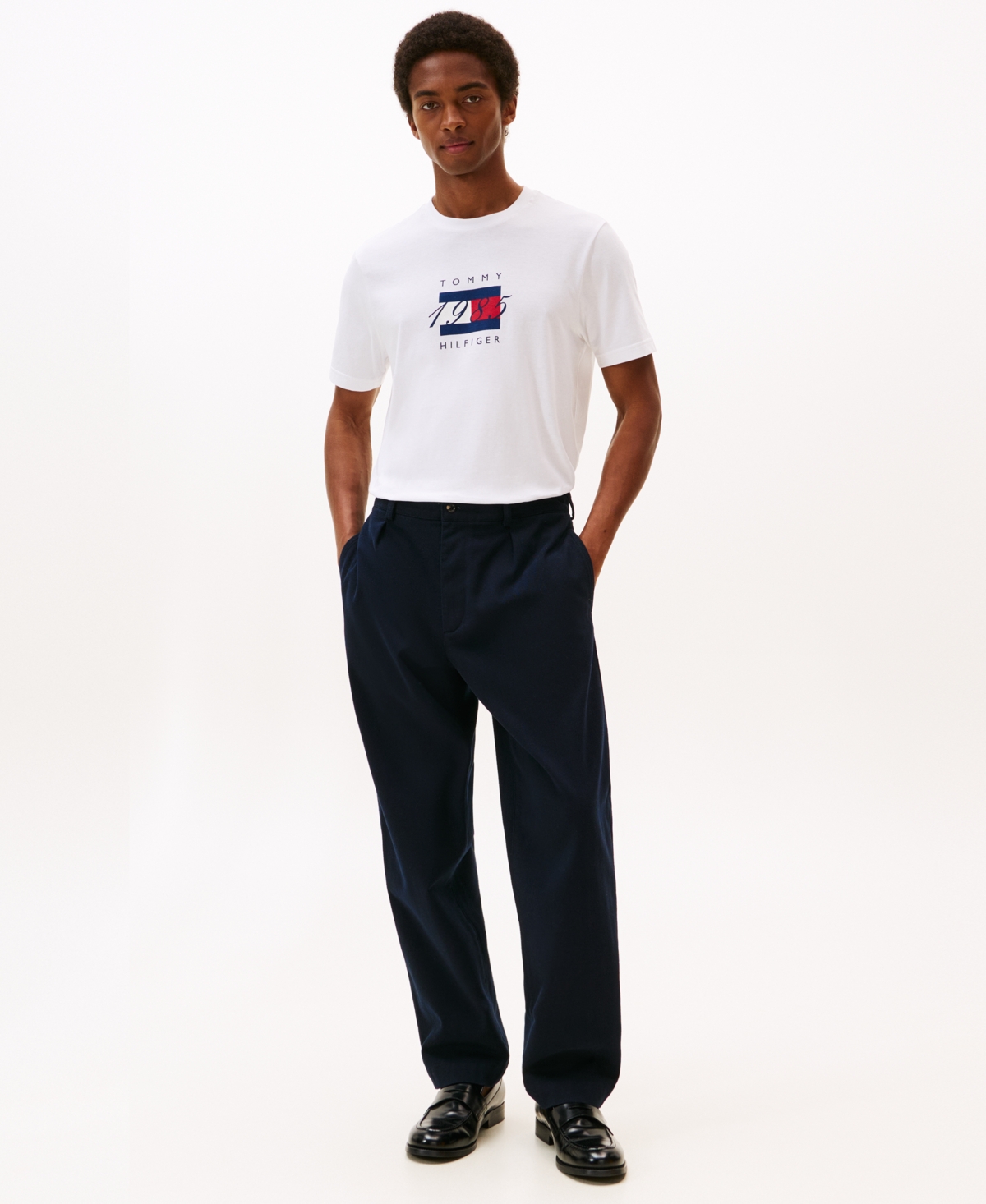 Tommy Hilfiger Men's Linear Flag 1985 Graphic T-shirt In White