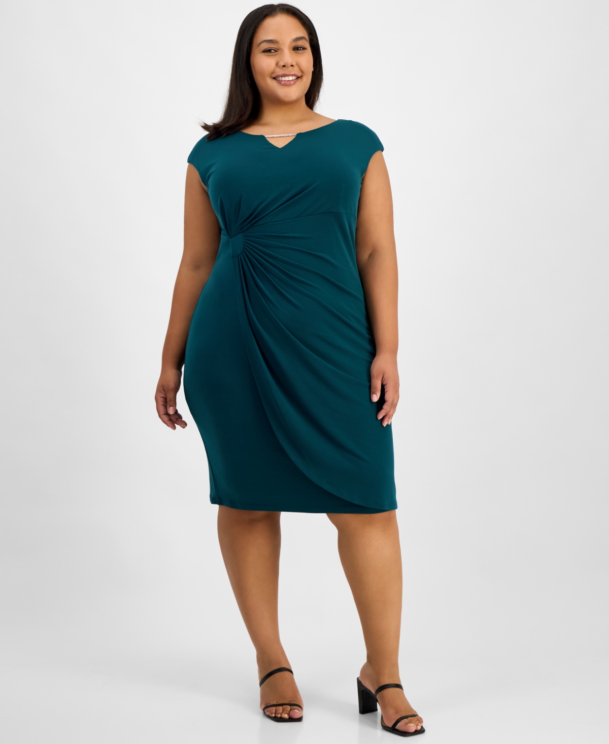 Connected Plus Size Faux-wrap Sleeveless Sheath Dress