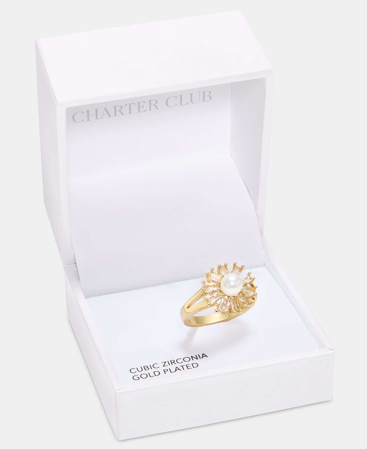 Charter Club Cubic Zirconia & Imitation Pearl Statement Ring, Macy's Exclusive In Gold