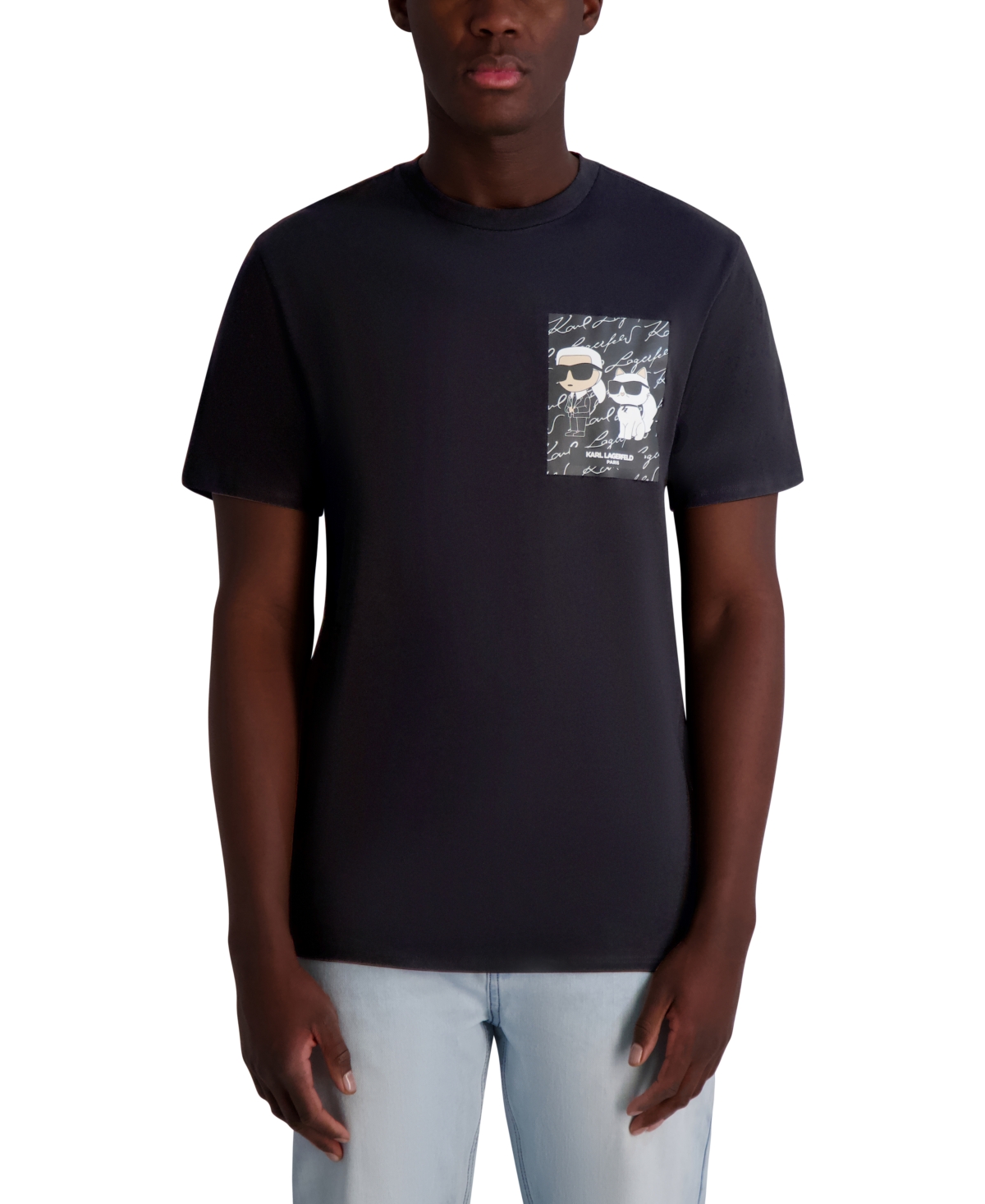 Men's Karl & Choupette Relaxed Fit Short Sleeve Signature Chest Graphic T-Shirt - Black
