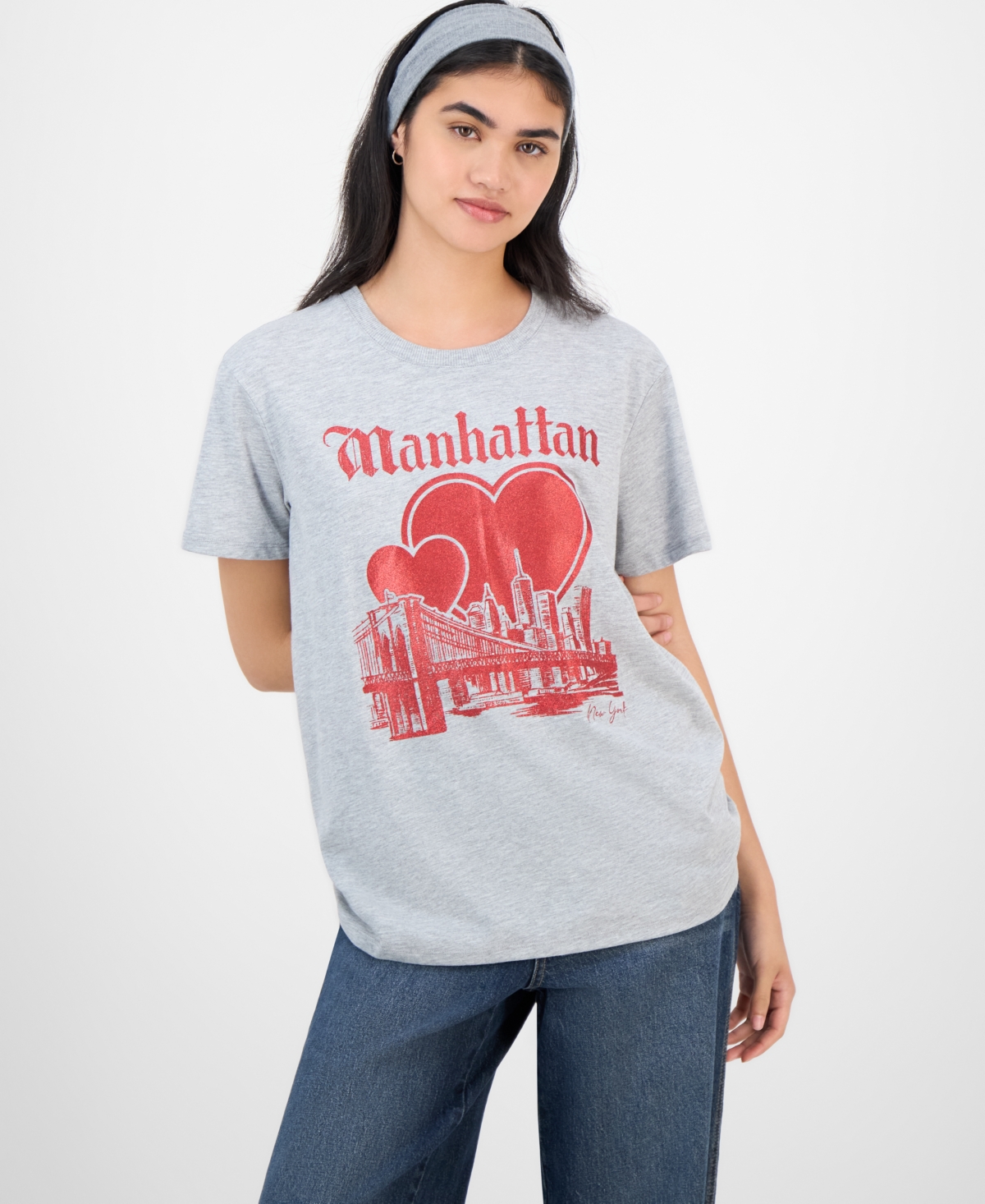 Self Esteem Juniors' Manhattan Love Graphic-print Boyfriend T-shirt In Blue