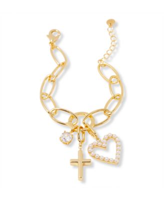 Gold Plated Cami Birthstone Cross Charm Chain Bracelet