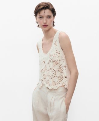 MANGO - Women's Flowers Crochet Top