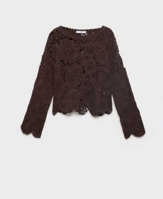 MANGO - Women's Flowers Crochet Sweater
