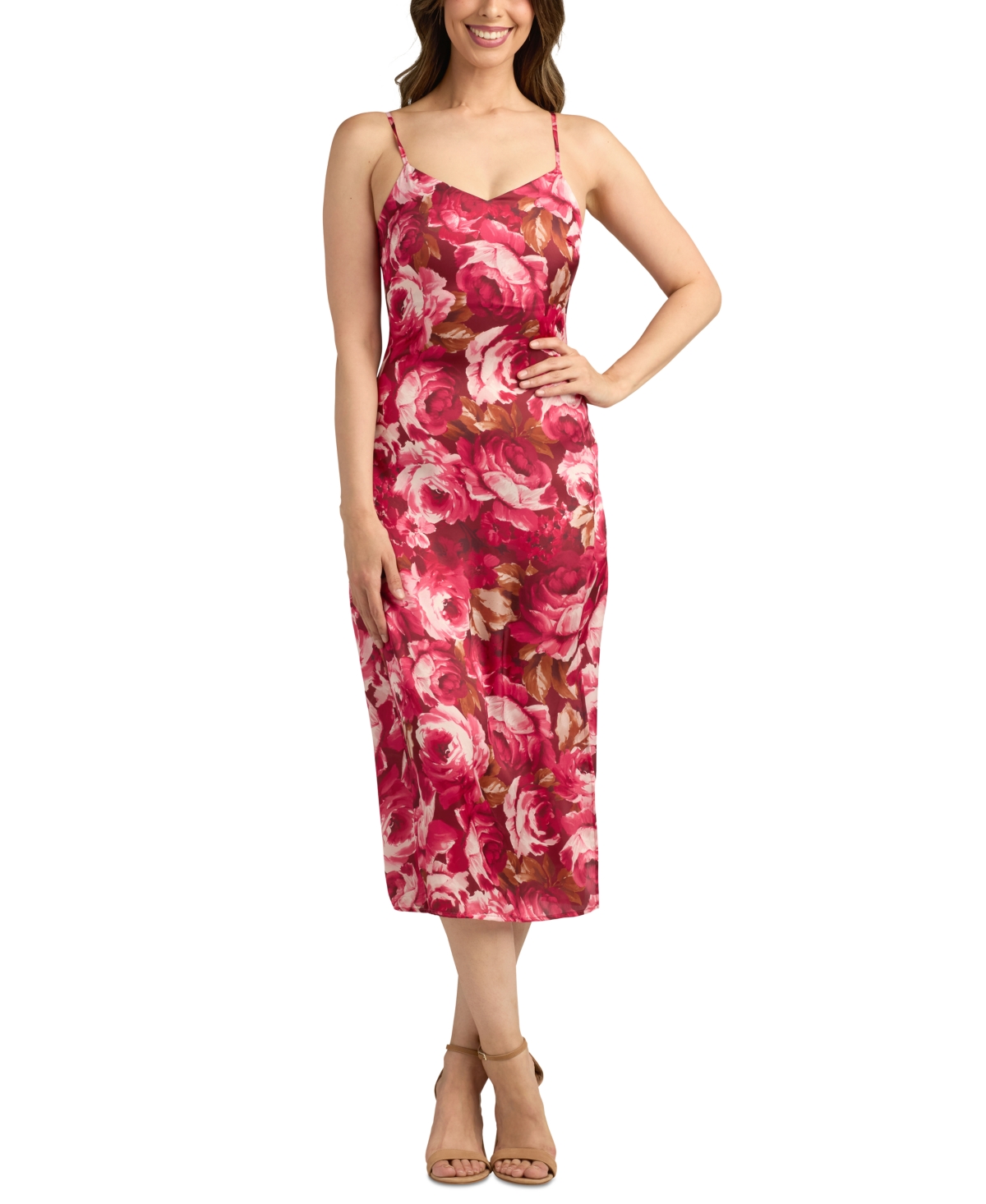 Juniors' Printed Stretch Satin Slip Dress - Pat J