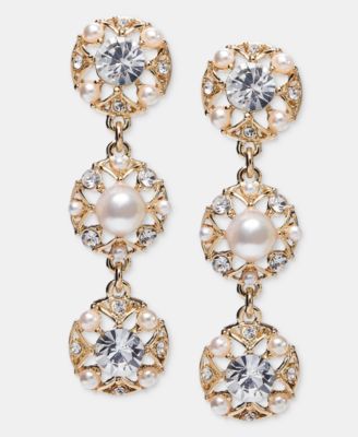 Crystal & Imitation Pearl Triple Drop Earrings