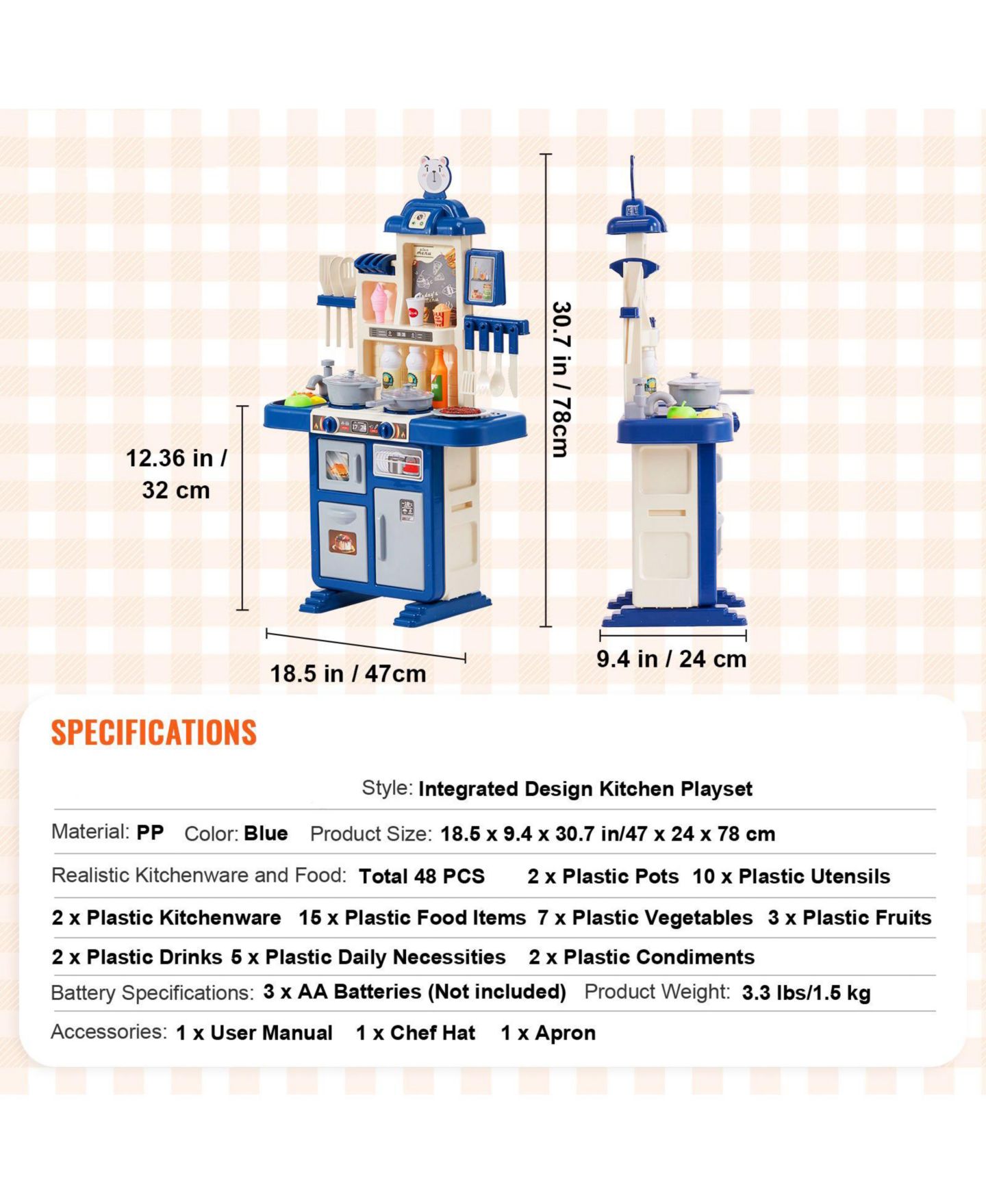 Детский игровой набор Slickblue Kids Kitchen 48-Piece Playset, Ages 3-7, цвет: Синий — фото 2