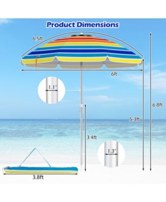 6.5 FT Beach Umbrella UPF50+ Sun Protection Portable Sunshade Parasol for Sand