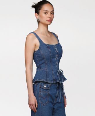 Women's Denim Lace-Up Peplum Top