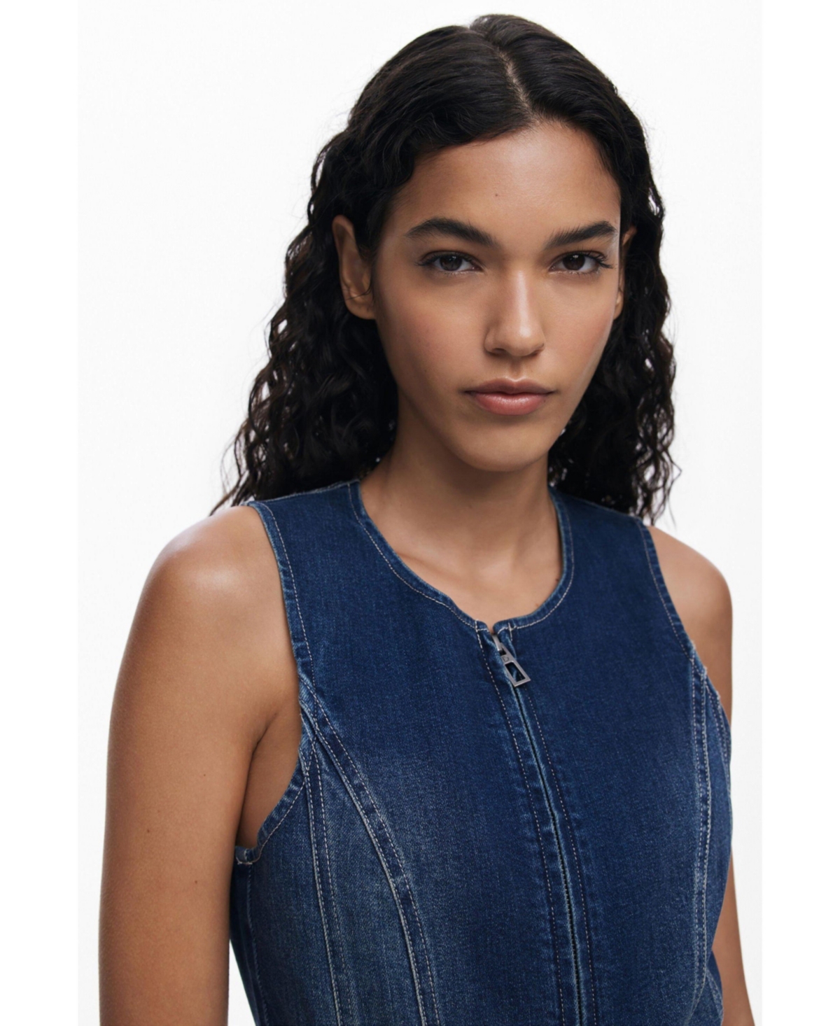 Desigual Sleeveless Mixed Media Midi Dress In Blue