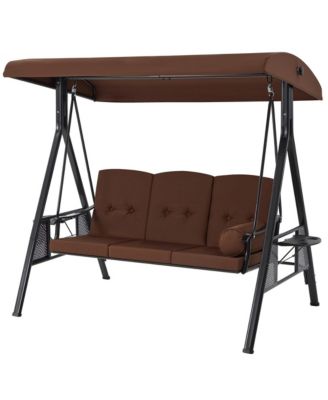 3-Person Metal Patio Swing with Removable Cushion & Cup Holder Patio Swing Outdoor Porch Swing Chair for Adults for Garden Backyard Deck