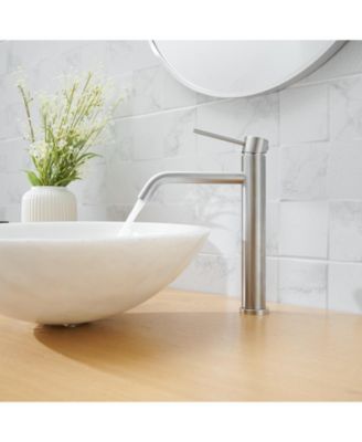 Modern Single Hole Single Handle Vessel Bathroom Vanity Sink Faucet With Pop Up Drain Without Overflow in Brushed Nickel