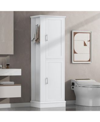 68"H Tall Bathroom Cabinet with Hook and Adjustable Shelf, Freestanding MDF