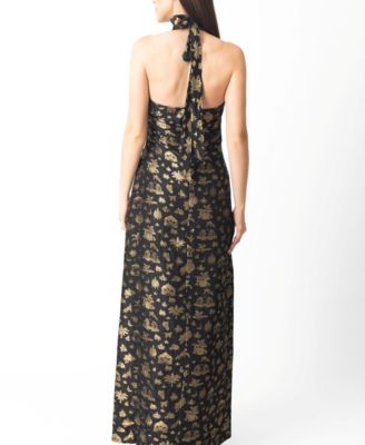 Women's Black and Gold Long Dress with Slit