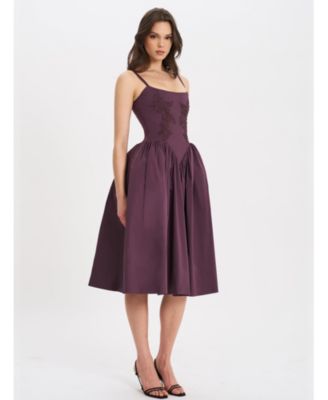 Women's Oakleigh Blackberry Purple Cotton Lace-up Back Midi Dress