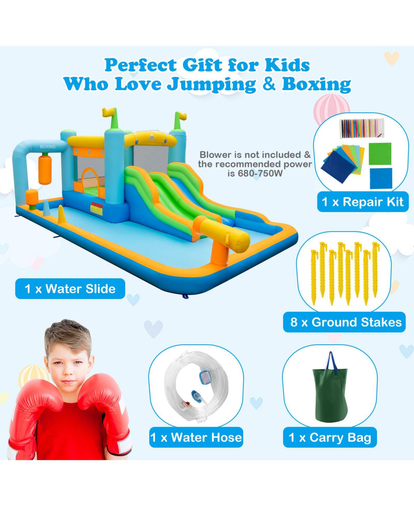 Детская игрушка Mecale Giant Inflatable Water Slide for Kids Aged 3-10 Years (without Blower), цвет: Синий — фото 2