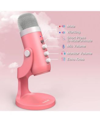 Pink USB Gaming Mic, Quick Mute for Phone, PC, PS5, Gain Control, Echo & Monitor Volume, Streaming, Vocal Recording, ASMR, Podcast, Video