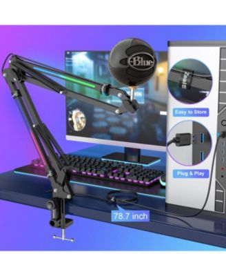 RGB Microphone Arm Stand,Mic Arm with RGB Light for QuadCast/Blue Yeti/Snowball/Shure SM7B/Rode NT1/Elgato,Rotatable Suspension Boom Scissor Stand for Gaming Streaming Podcasting YouTube