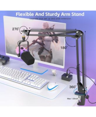 USB Gaming Microphone PC Mic w/ RGB for Streaming, Podcast, Vocal Recording, ASMR, Noise Cancellation, Mute Button, Gain Knob, Desktop Arm