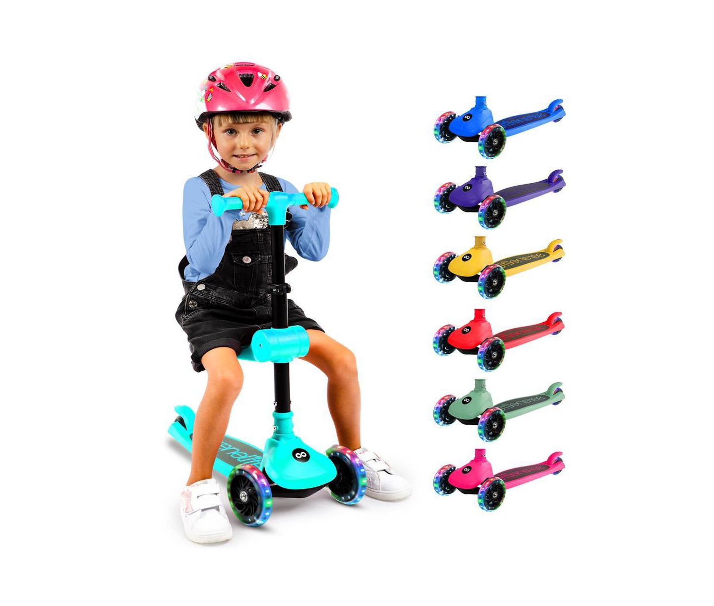 Детская игрушка SereneLife 3-Wheel Kids Scooter with LED Wheel Lights, Foldable, Ages 2+, цвет: Синий — фото 1