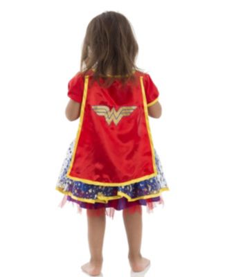 Wonder Woman Girls Cosplay Tulle Costume Dress Cape and Headband  Infant to Big Kid