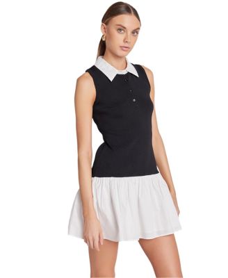 Women's Mixed Media Cotton Polo Mini Dress