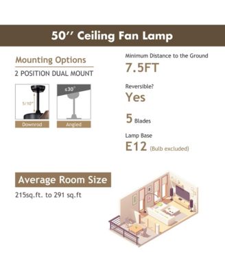 Classic 50 Inch Ceiling Fan with Light Noiseless Reversible Motor Ceiling Fan Lamp