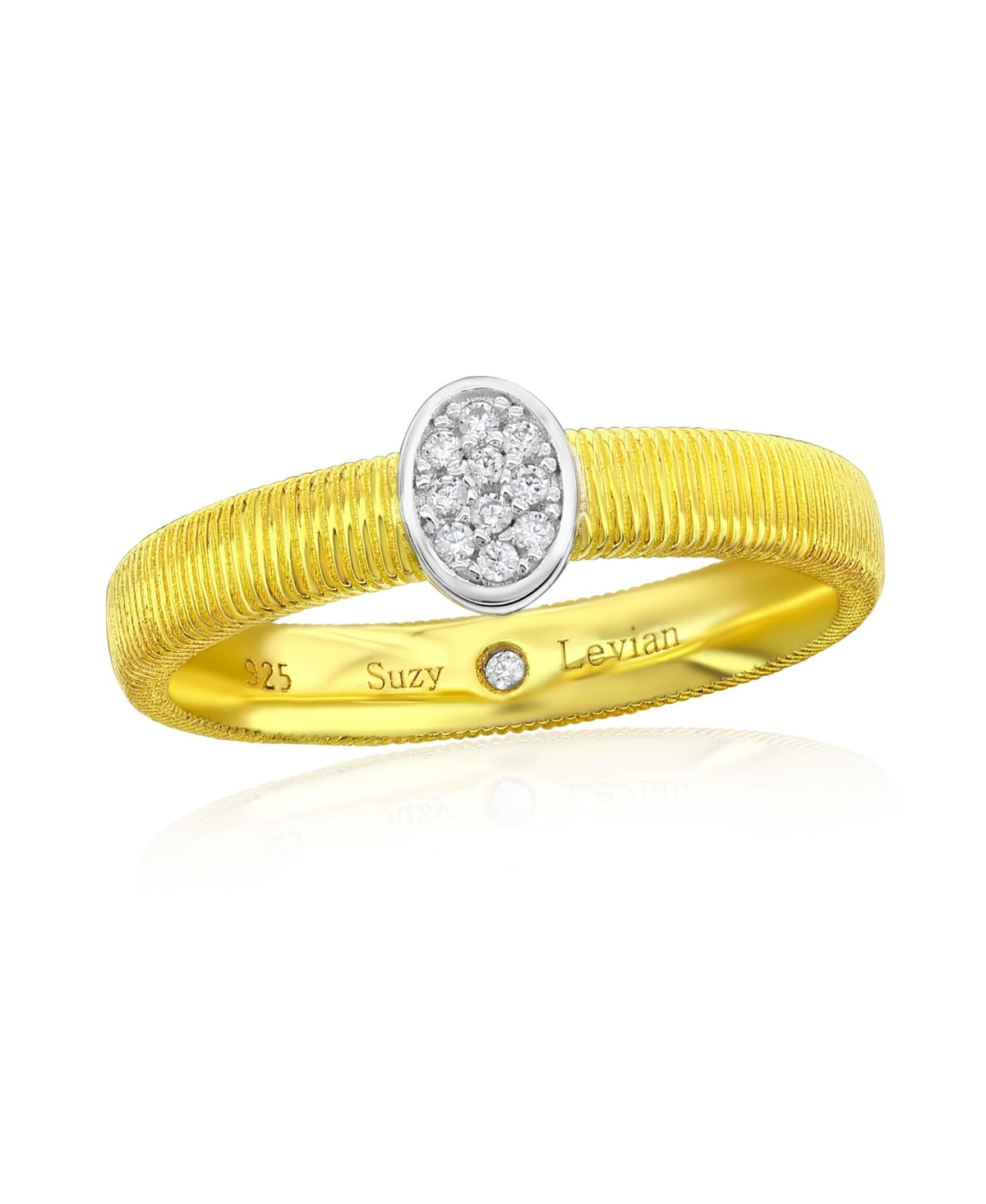 Suzy Levian Golden Helix Sterling Silver Cubic Zirconia Oval Coil Ring - Golden