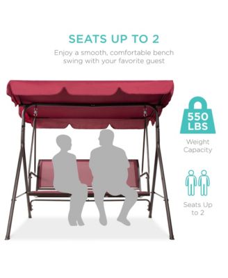 2-Seater Outdoor Adjustable Canopy Swing Glider Patio Bench w/ Textilene, Steel Frame