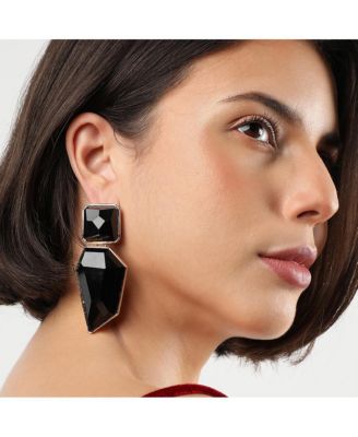 Women's Black  Abstract Stone Drop Earrings