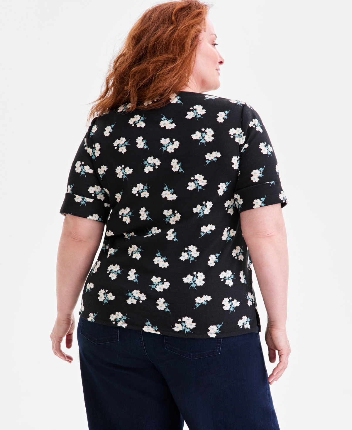 Style & Co Plus Size Printed Elbow-sleeve Knit Top, Macy's Exclusive