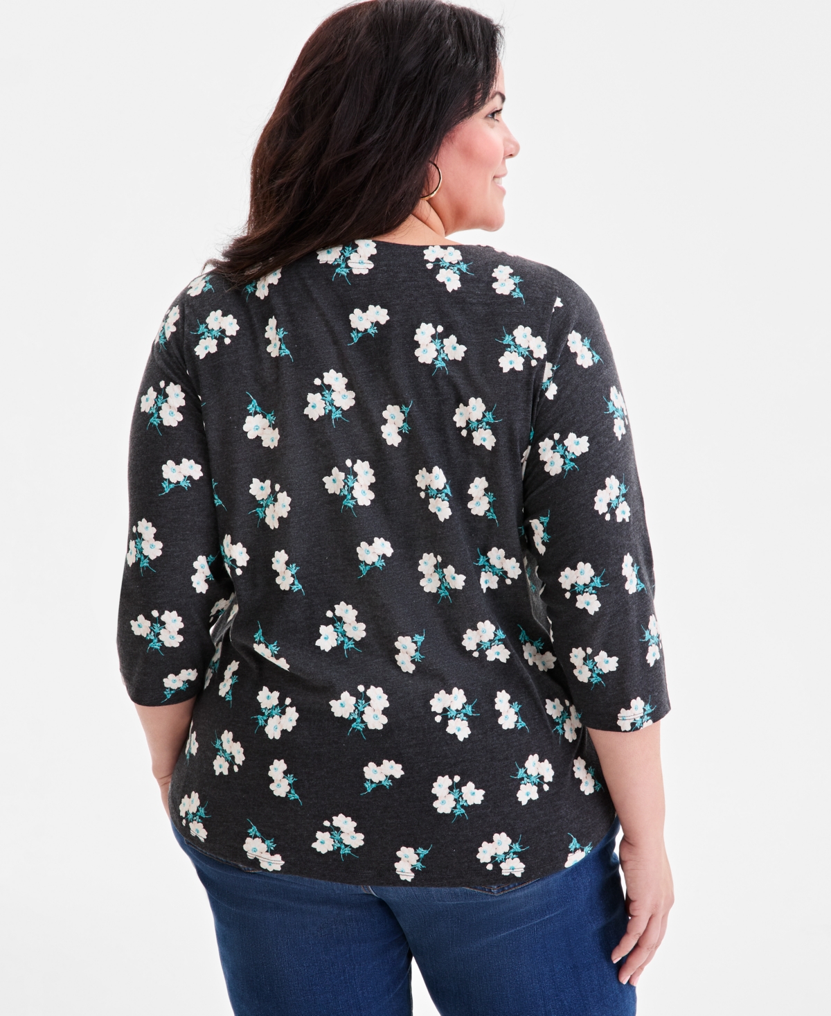 Style & Co Plus Size Printed V-neck 3/4-sleeve Top, Macy's Exclusive