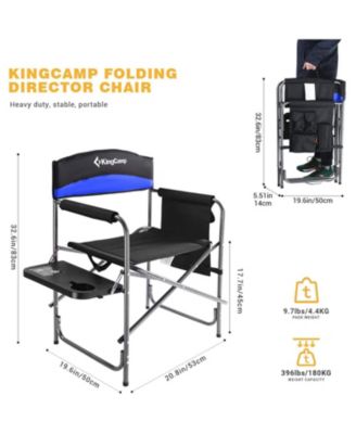 Compact Camping Folding Chair with Side Table and Storage Pocket, Blue
