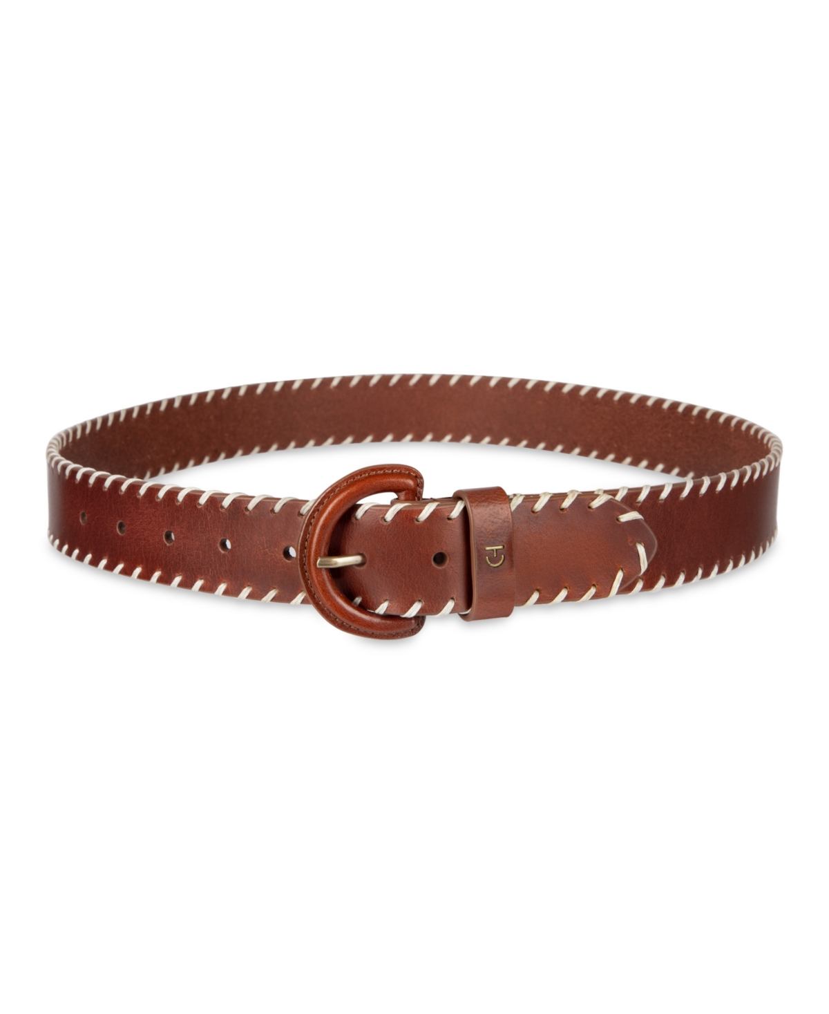 Cole Haan Women's Leather Covered Buckle Stitched Edge Belt In Brown