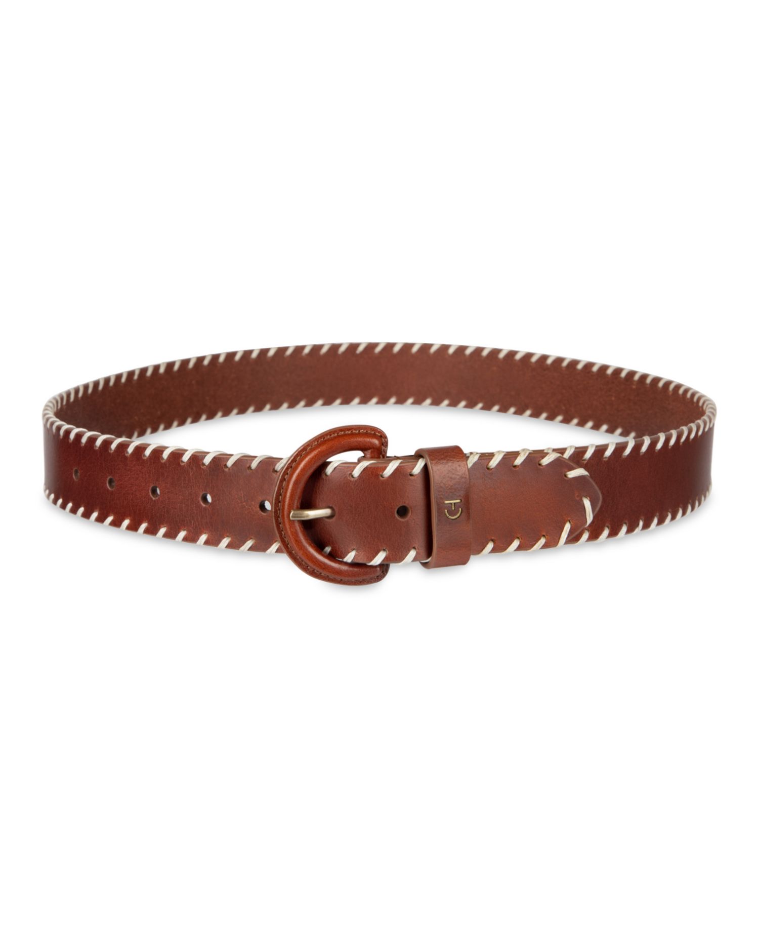 Women's Leather Covered Buckle Stitched Edge Belt