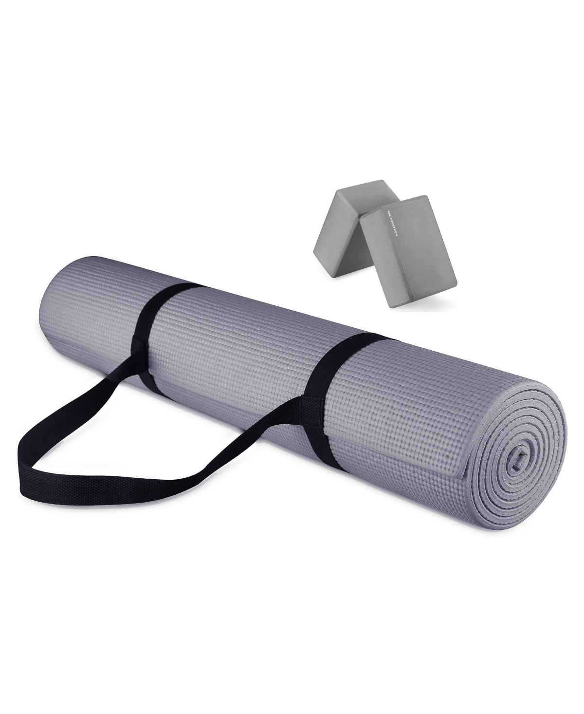 All Purpose High Density No Tear Exercise Mat w/Strap, Gray - Gray