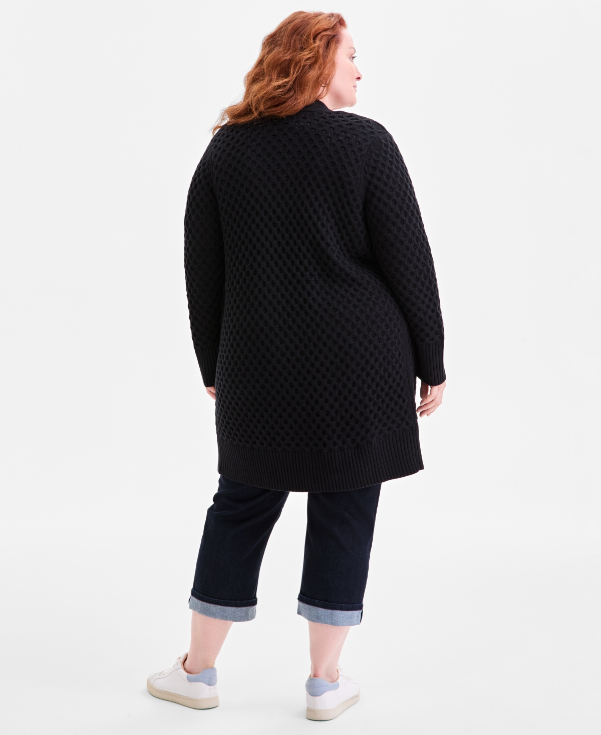 Style & Co Plus Size Open-front Longline Cardigan Sweater, Macy's Exclusive In Black