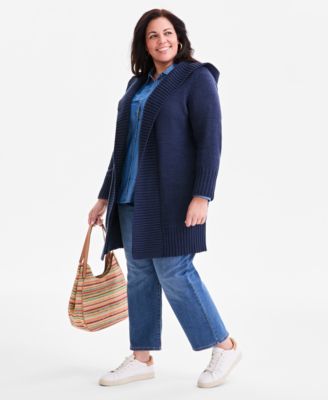 Plus Size Hooded Open-Front Cardigan Sweater, Macy's Exclusive