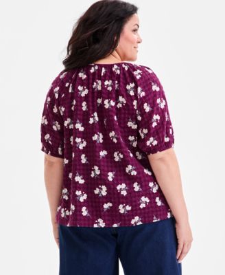Plus Size Floral-Print Puff-Sleeve Top