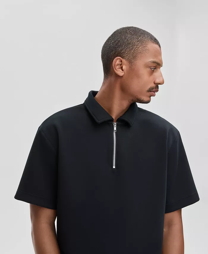 Men's Relaxed-Fit Heathered Quarter-Zip Scuba Polo Shirt - thumbnail 3