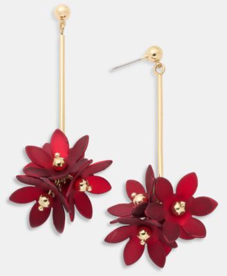 Gold-Tone Red Poinsettia Drop Earrings