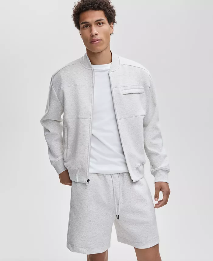 Men's Relaxed Fit Long Sleeve Zip-Front Heathered Scuba Jacket