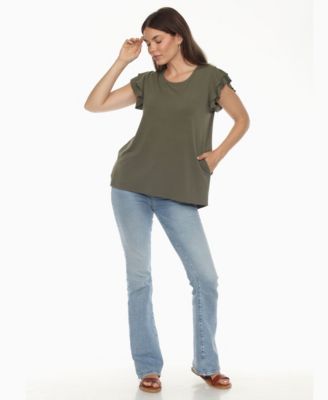 Women's Ruffle Sleeve Solid Top
