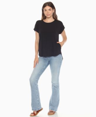 Women's Folded Short Sleeve Solid Top